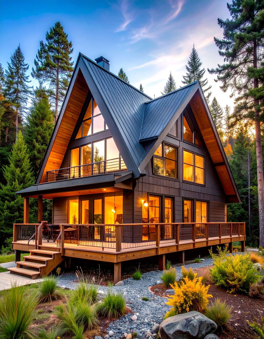 A Frame Cabin Grey Design - 24 Grey House With Black Trim