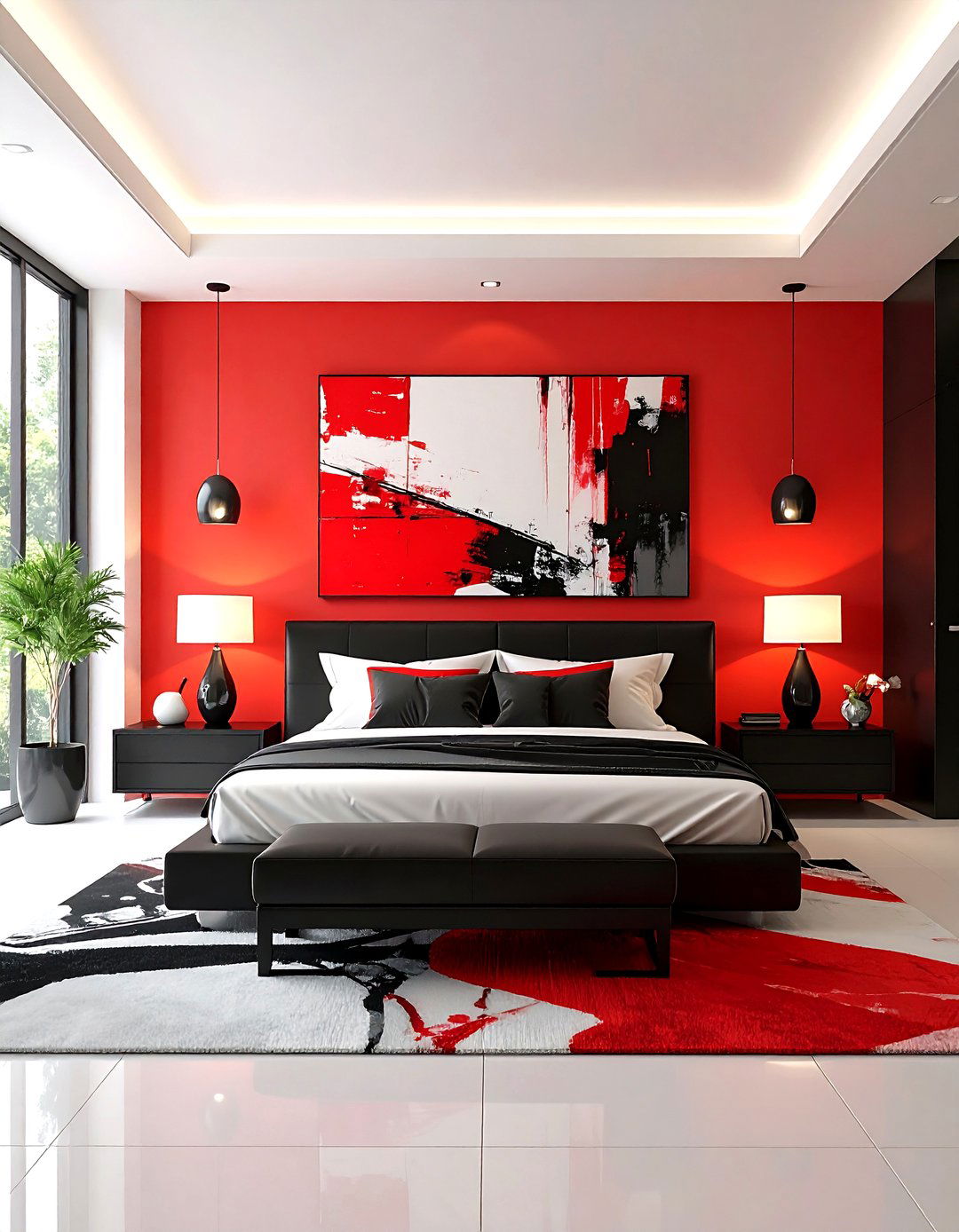 Abstract Art Gallery Bedroom - 24 red black and white bedroom ideas
