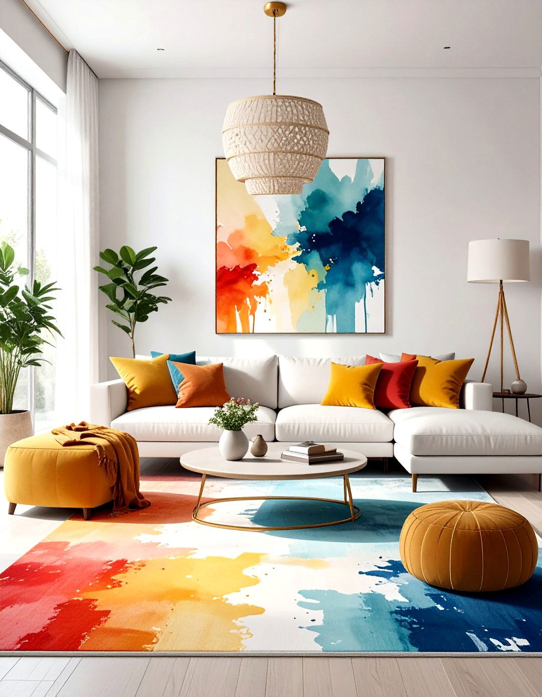 Abstract Watercolor Artistic Rugs - 24 Living Room Rug Ideas