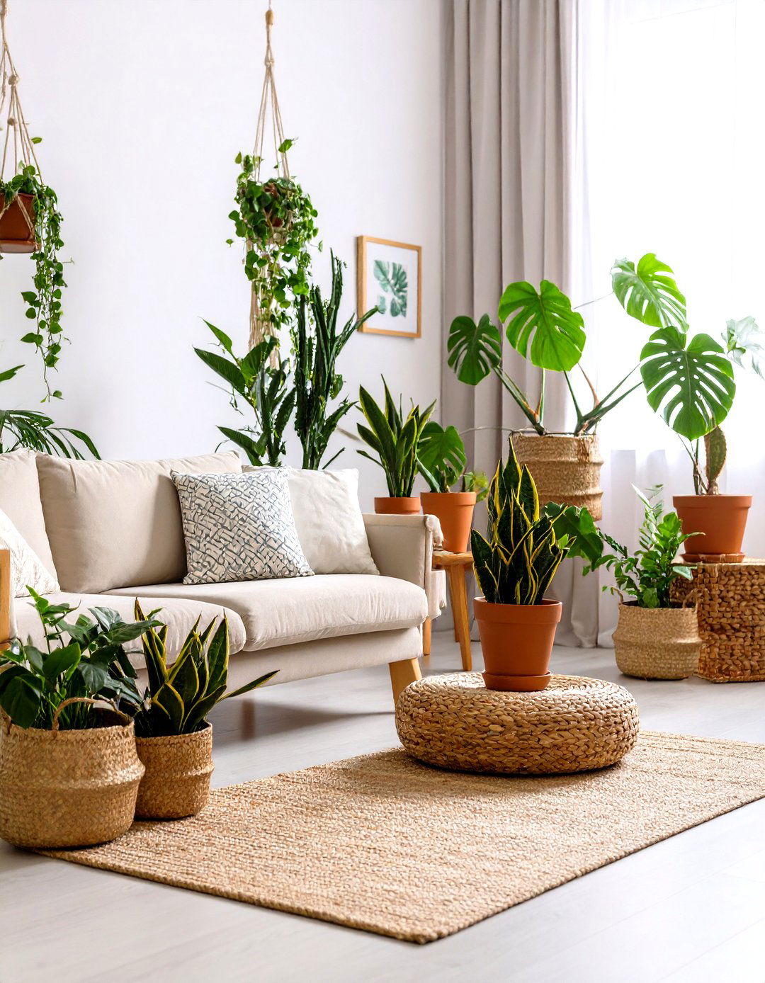 Abundant Greenery Indoor Plant Living Room - 24 Earthy Living Room Decor Ideas