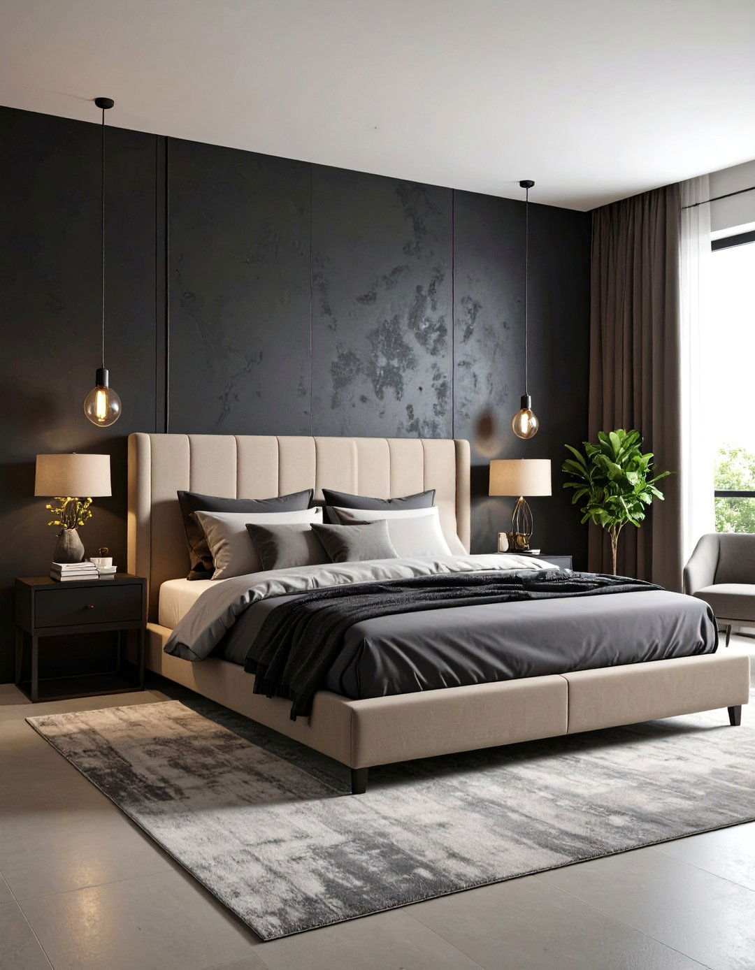 Accent Wall Drama Black and Beige Feature Focus - 24 Black and Beige Bedroom Design Ideas