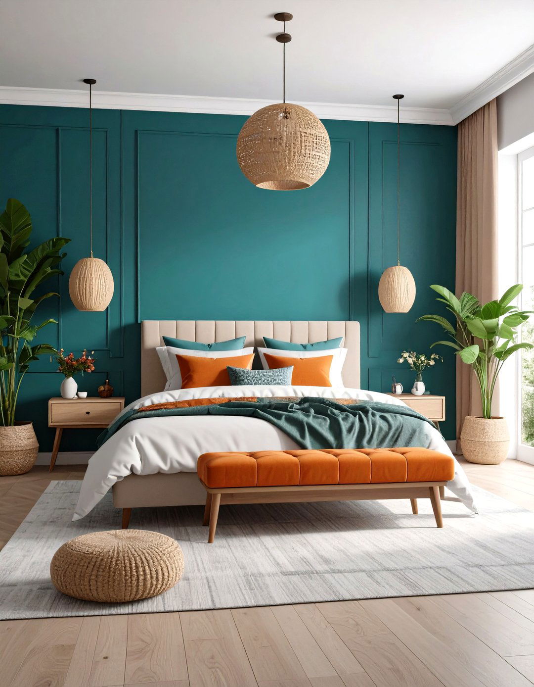Accent Wall Focus Teal Orange Bedroom - 24 Teal and Orange Bedroom Ideas