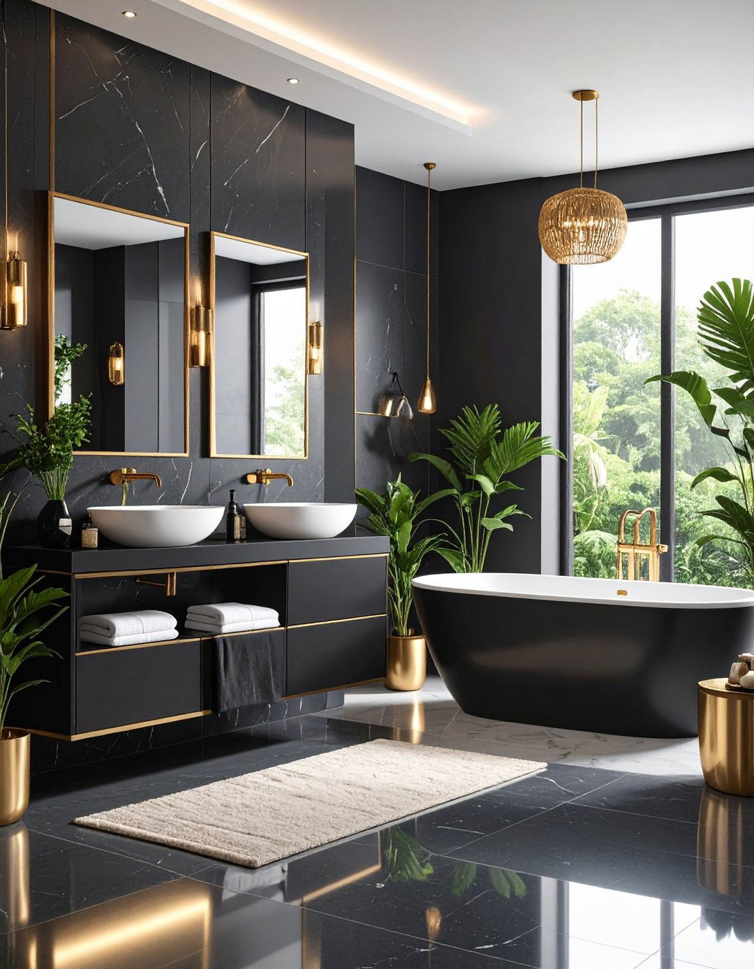 Accessory Coordination Finishing Touches - 24 Black and Gold Bathroom Ideas
