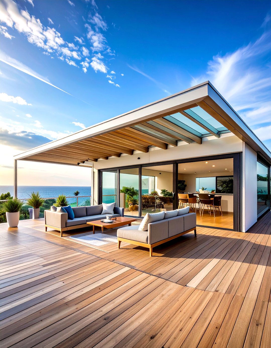 Accordion Style Folding Roof with Glass and Metal - 24 Partially Covered Deck Ideas
