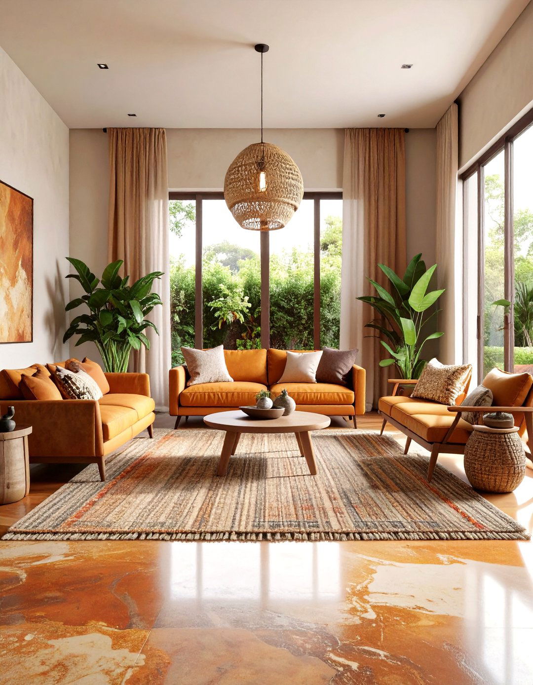 Acid Stained Concrete Floor with Warm Earth Tones - 24 Concrete Floor Living Room Ideas