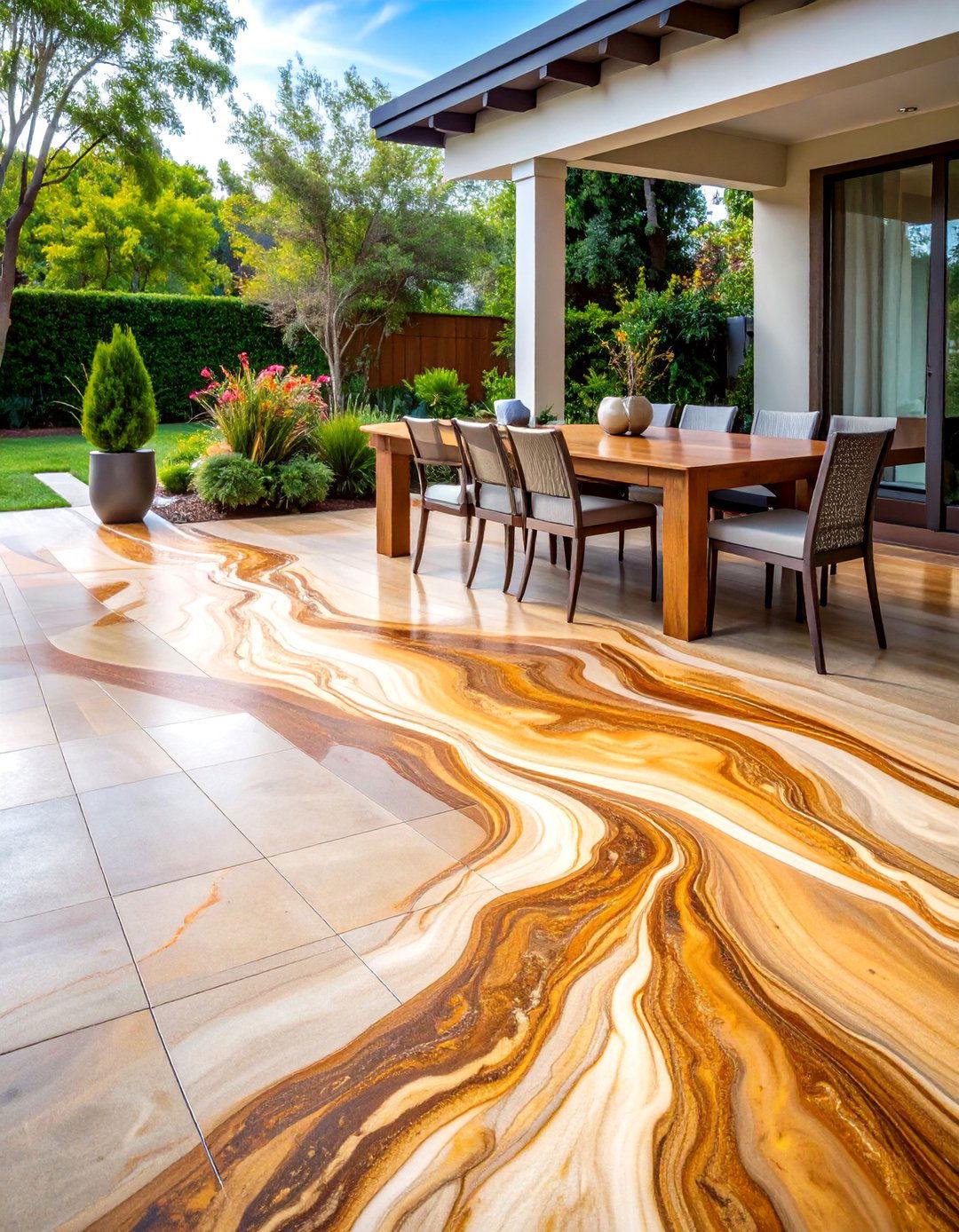 Acid Stained Marbled Concrete Deck - 24 Concrete Deck Ideas