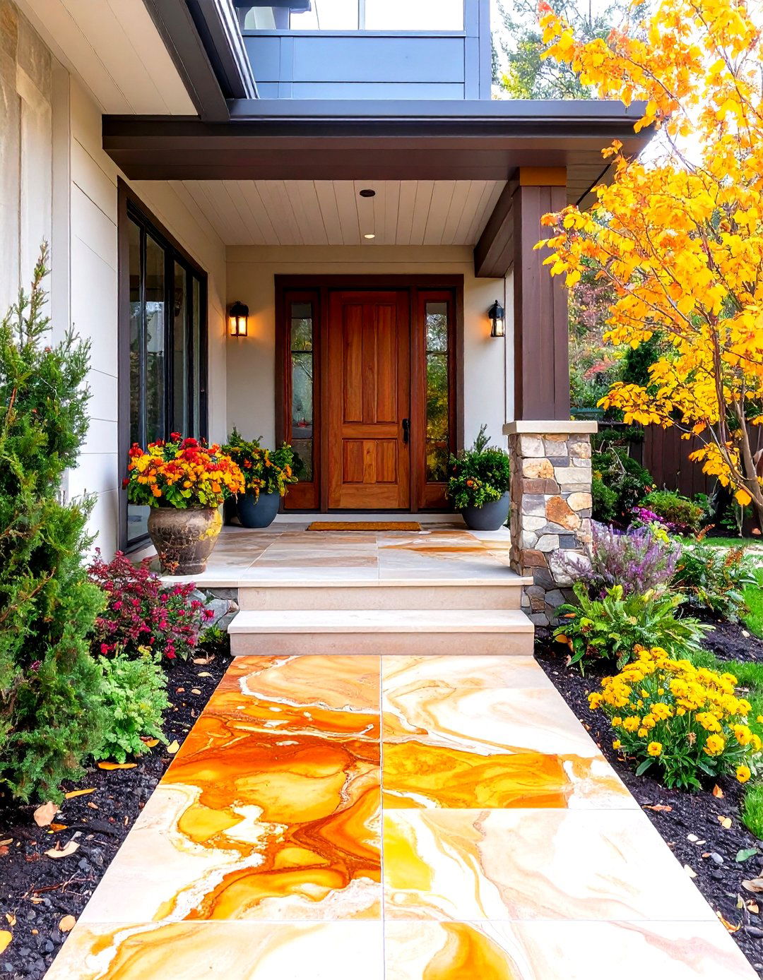 Acid Stained Variegated Porch Floor - 24 Concrete Porch Ideas