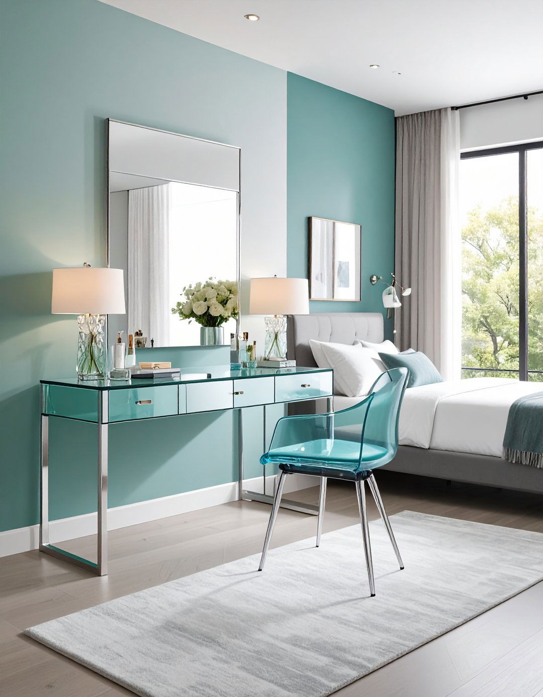 Acrylic and Glass Modern Vanity Setup - 24 Makeup Vanity Ideas