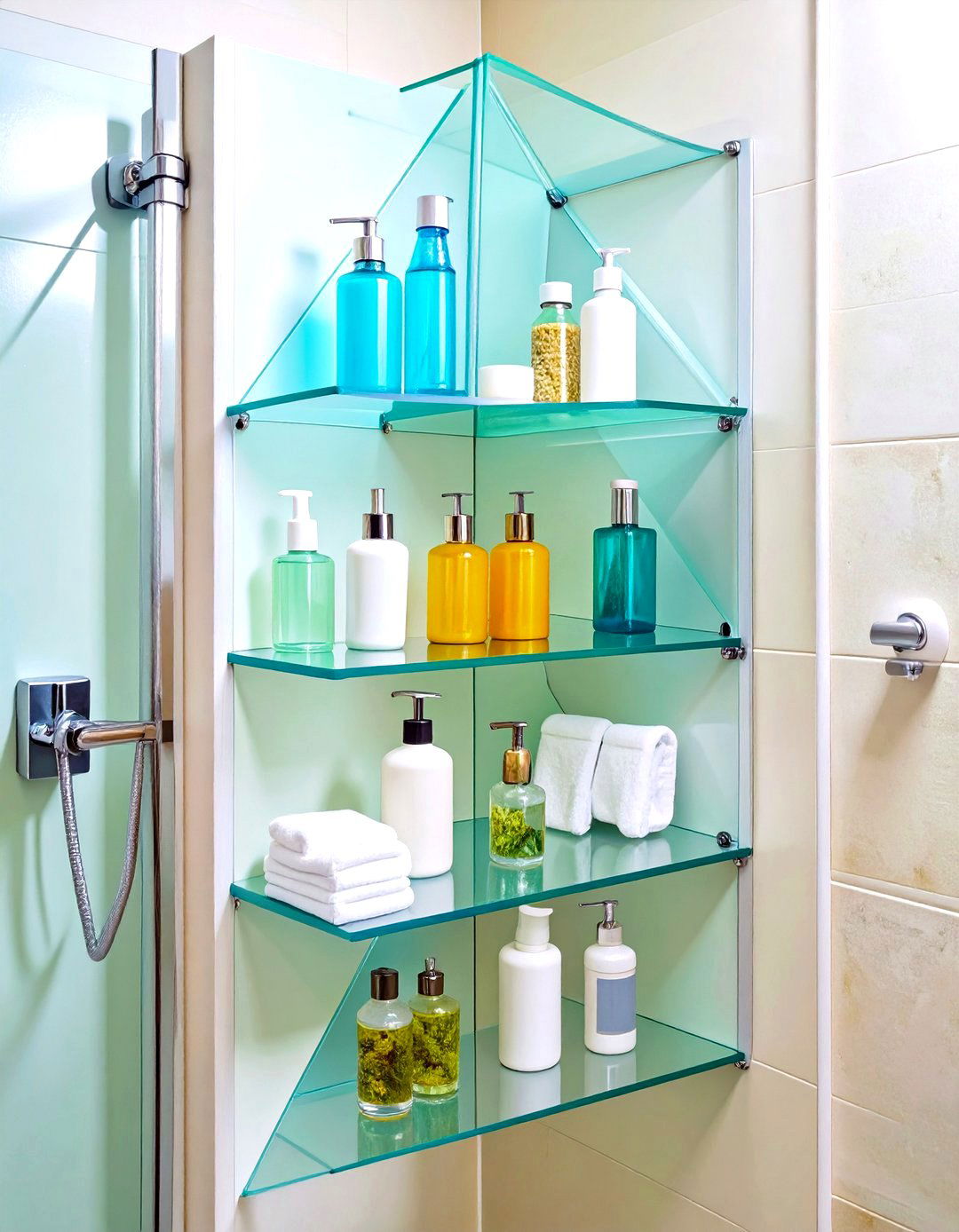 Adhesive Corner Shelves - 24 Small Bathroom Shelving Ideas
