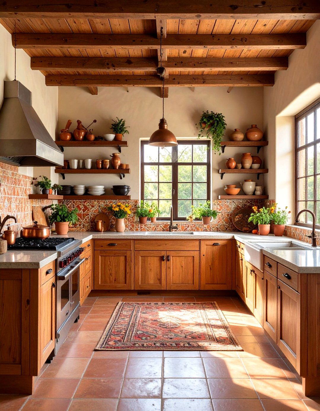 Adobe Kitchen with Terracotta Backsplash - 24 Southwestern Decor Ideas