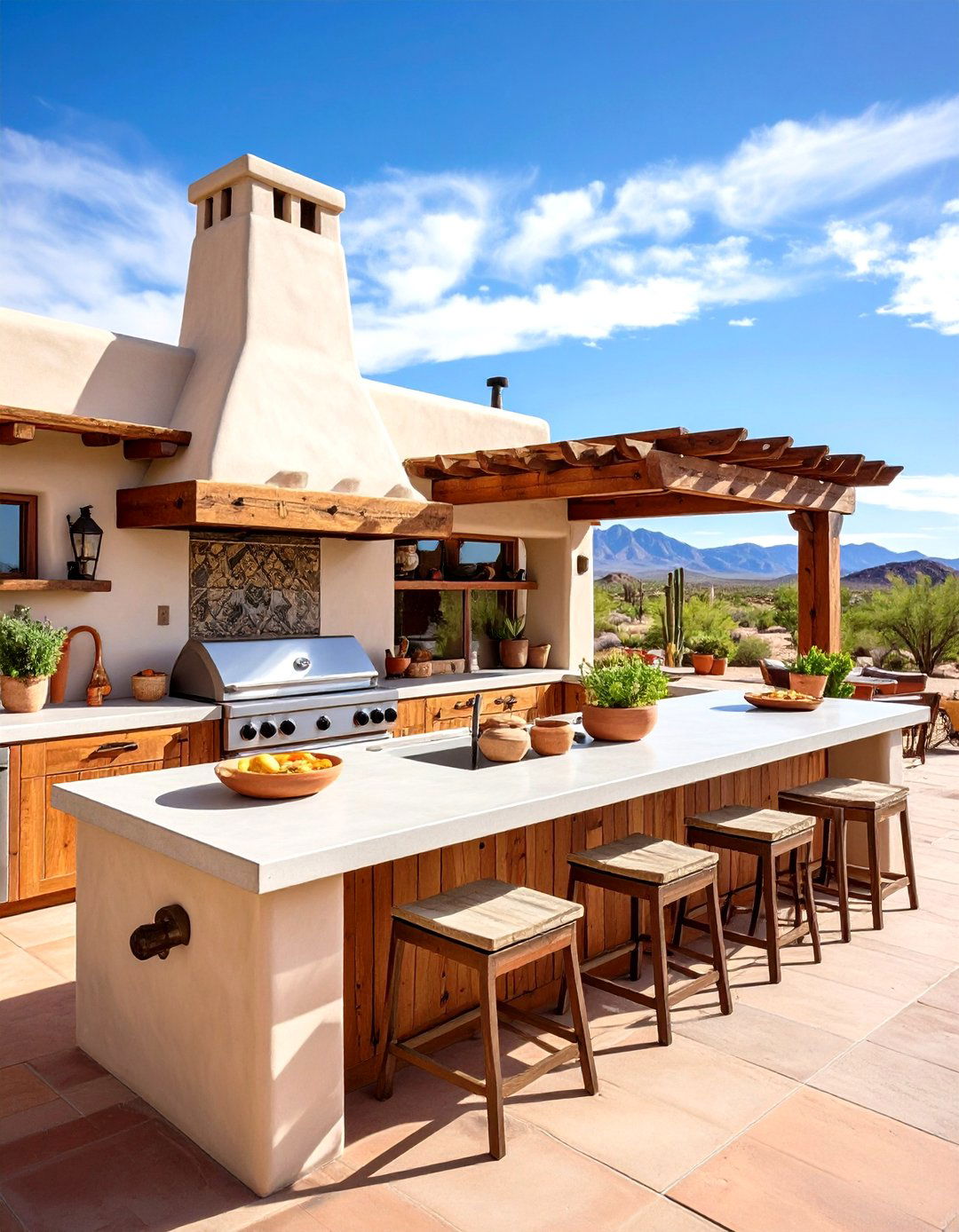 Adobe Style Outdoor Kitchen with Southwestern Flair - 24 Outdoor Kitchen Designs