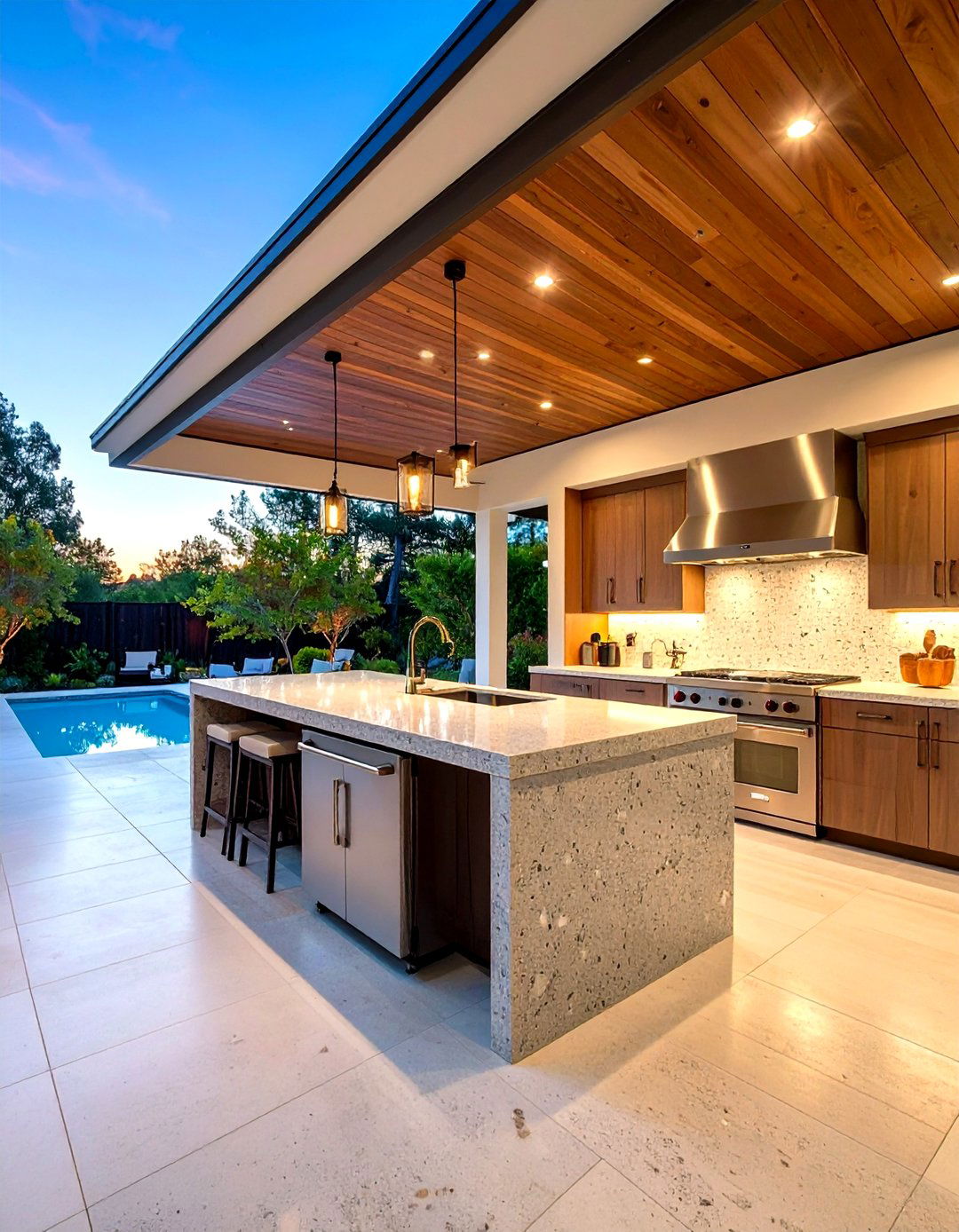 Aggregate Concrete Outdoor Kitchens - 24 Mid-century Modern Landscaping Ideas
