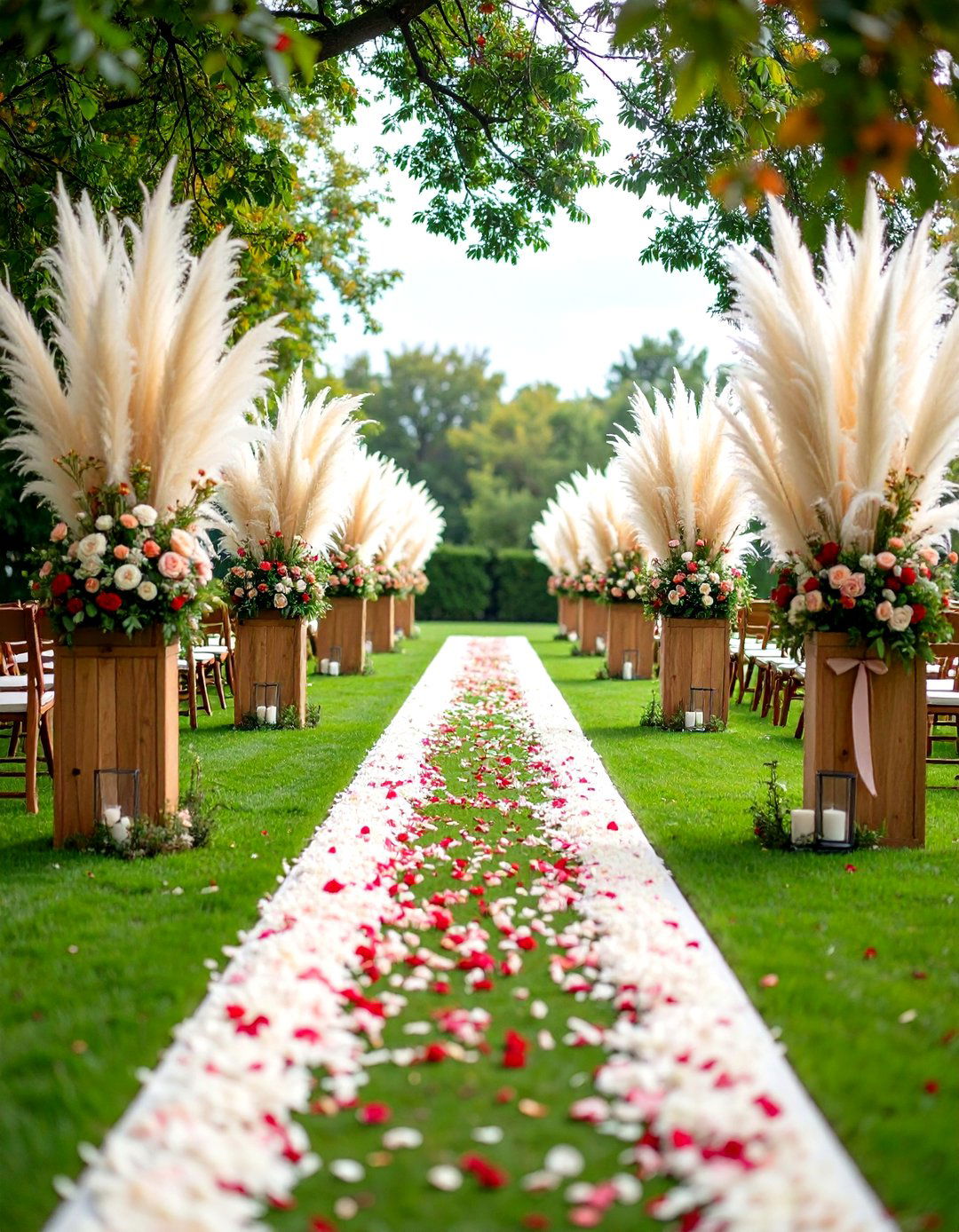 Aisle Runner Arrangements - 24 Pampas Grass Wedding Decor Ideas
