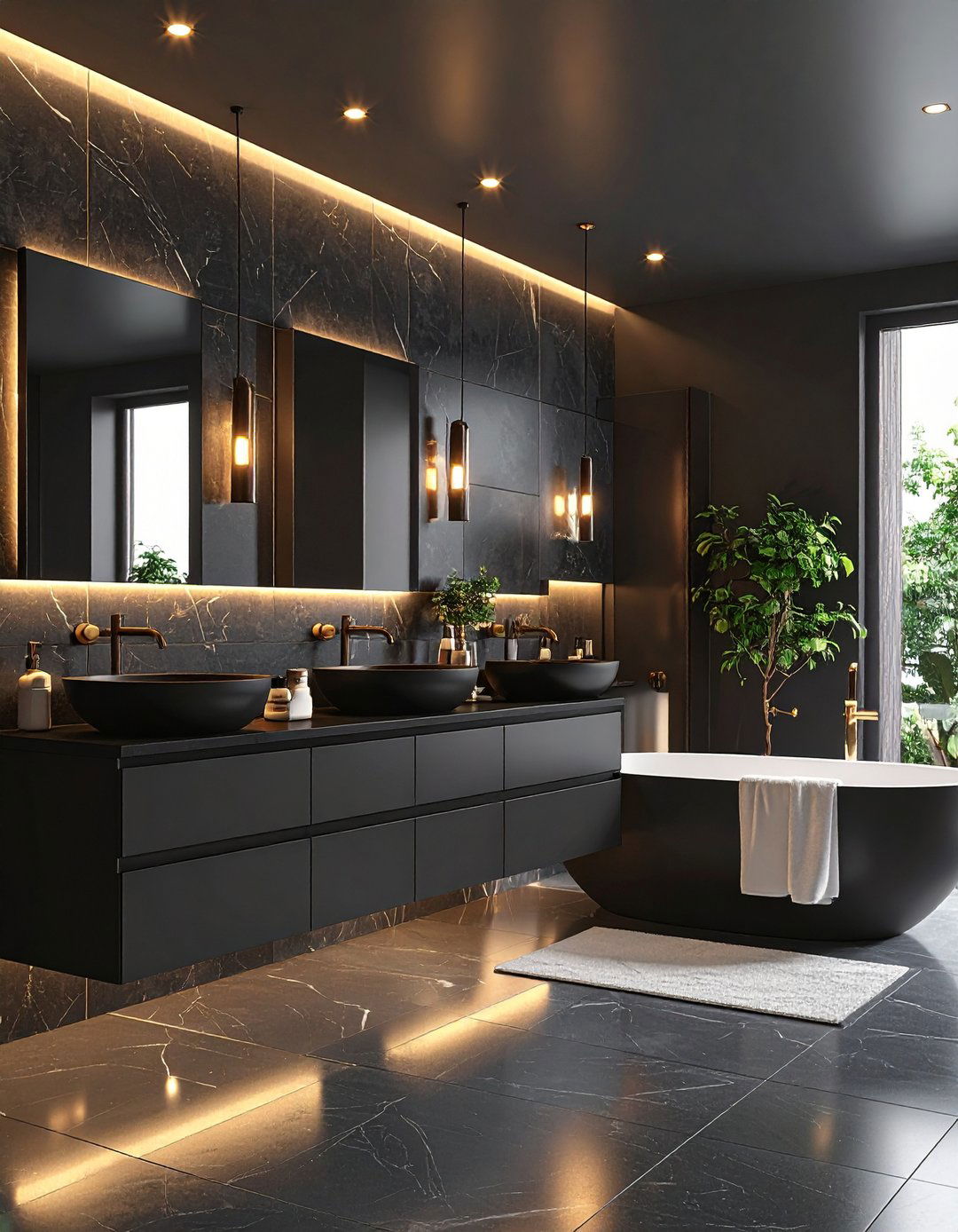 All Black Modern Bathroom Suite - 24 Black Bathroom Ideas