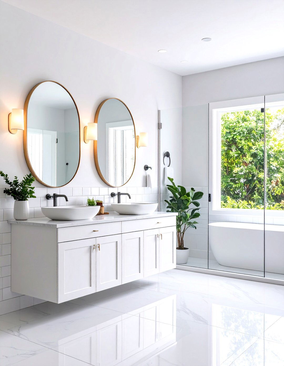 All White Bright Windowless Bathroom with Textural Interest - 24 Windowless Bathroom Ideas