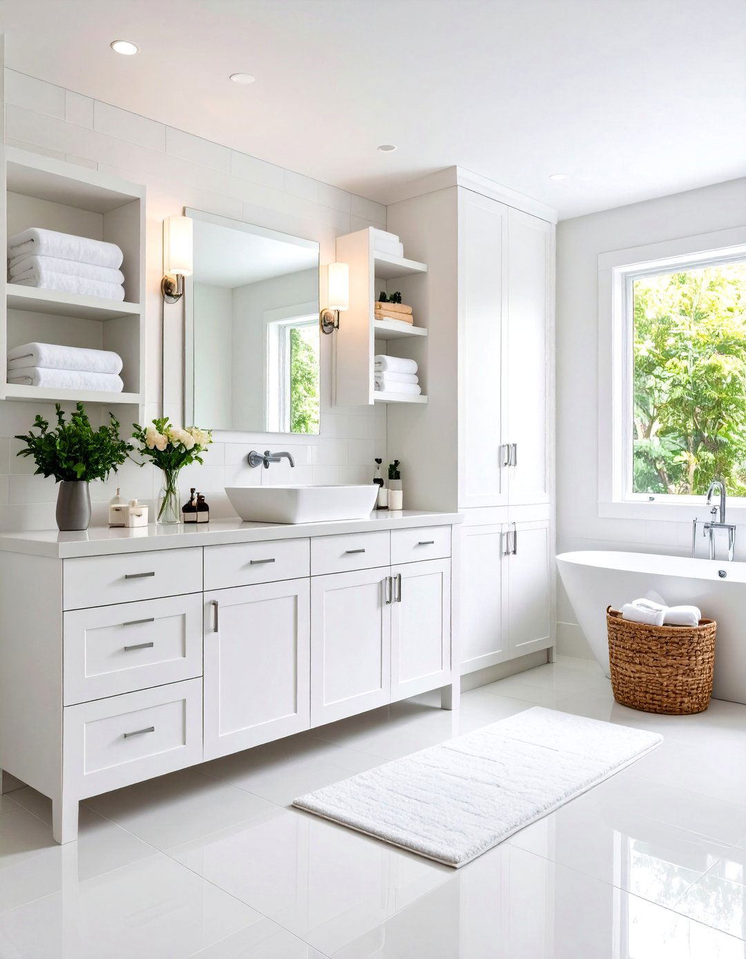 All White Maximalist Storage Bathroom - 24 Apartment Bathroom Ideas