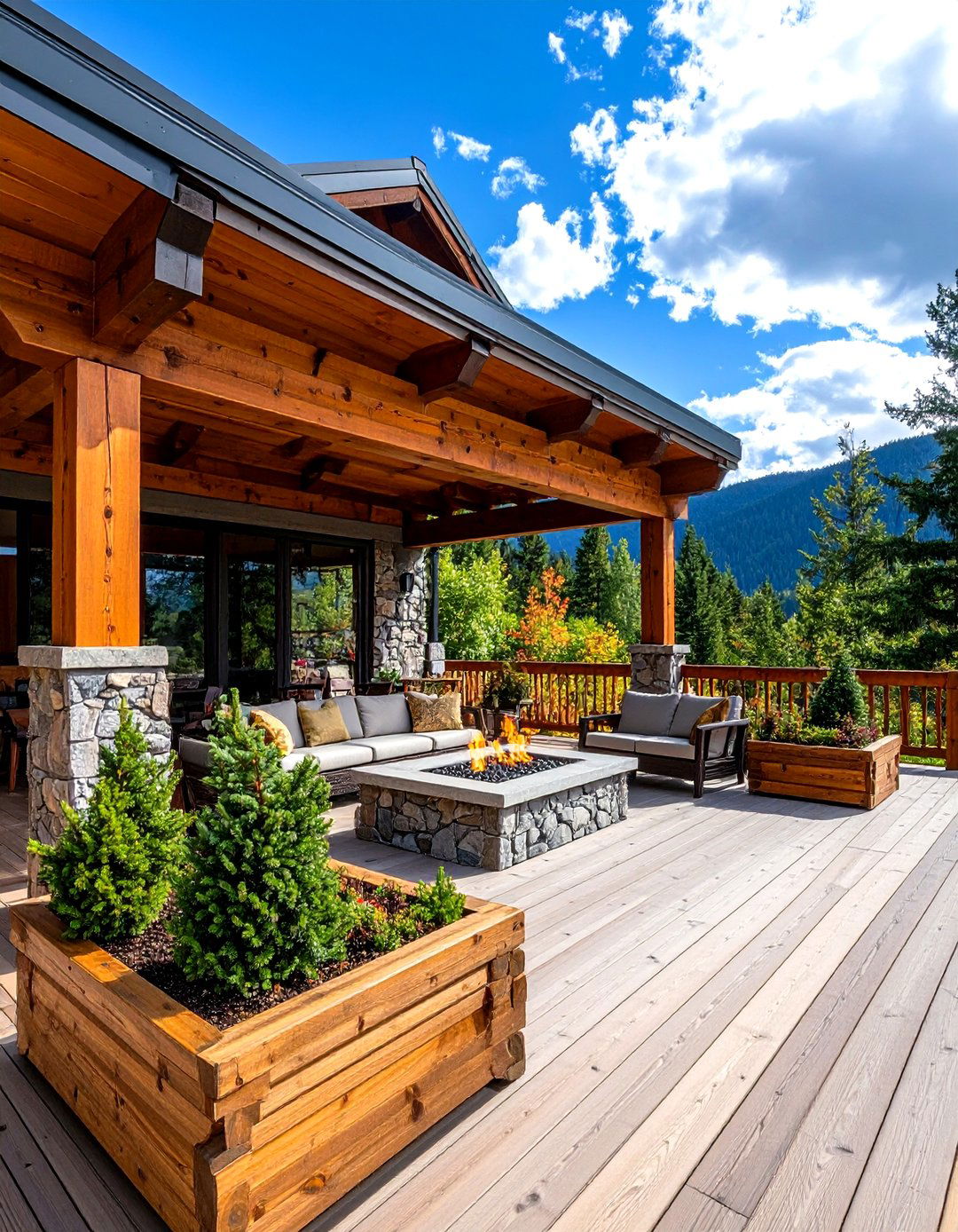 Alpine Lodge Deck with Stone and Timber Construction - 24 Outdoor Living Space Ideas