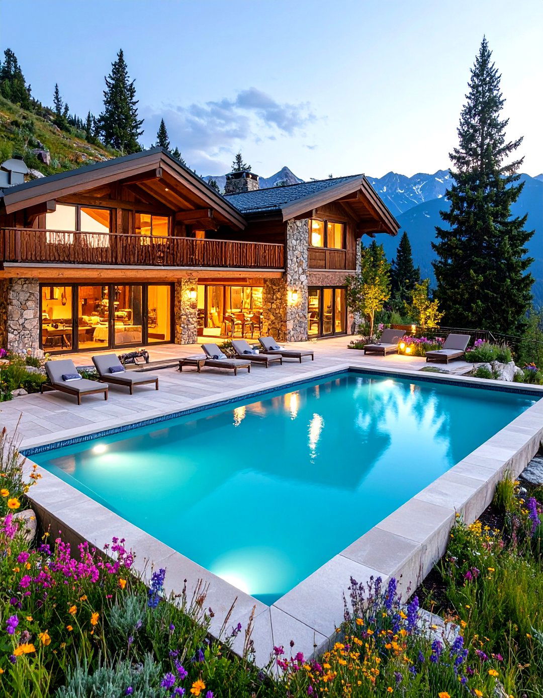 Alpine Pool Mountain Setting - 24 Pool Landscaping Ideas