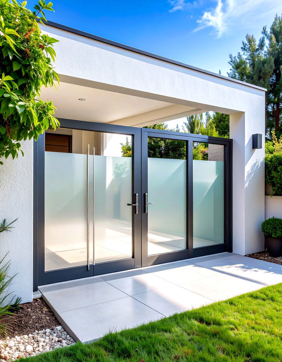 Aluminum Frame Gate with Glass Panels - 24 Front Door Gate Ideas