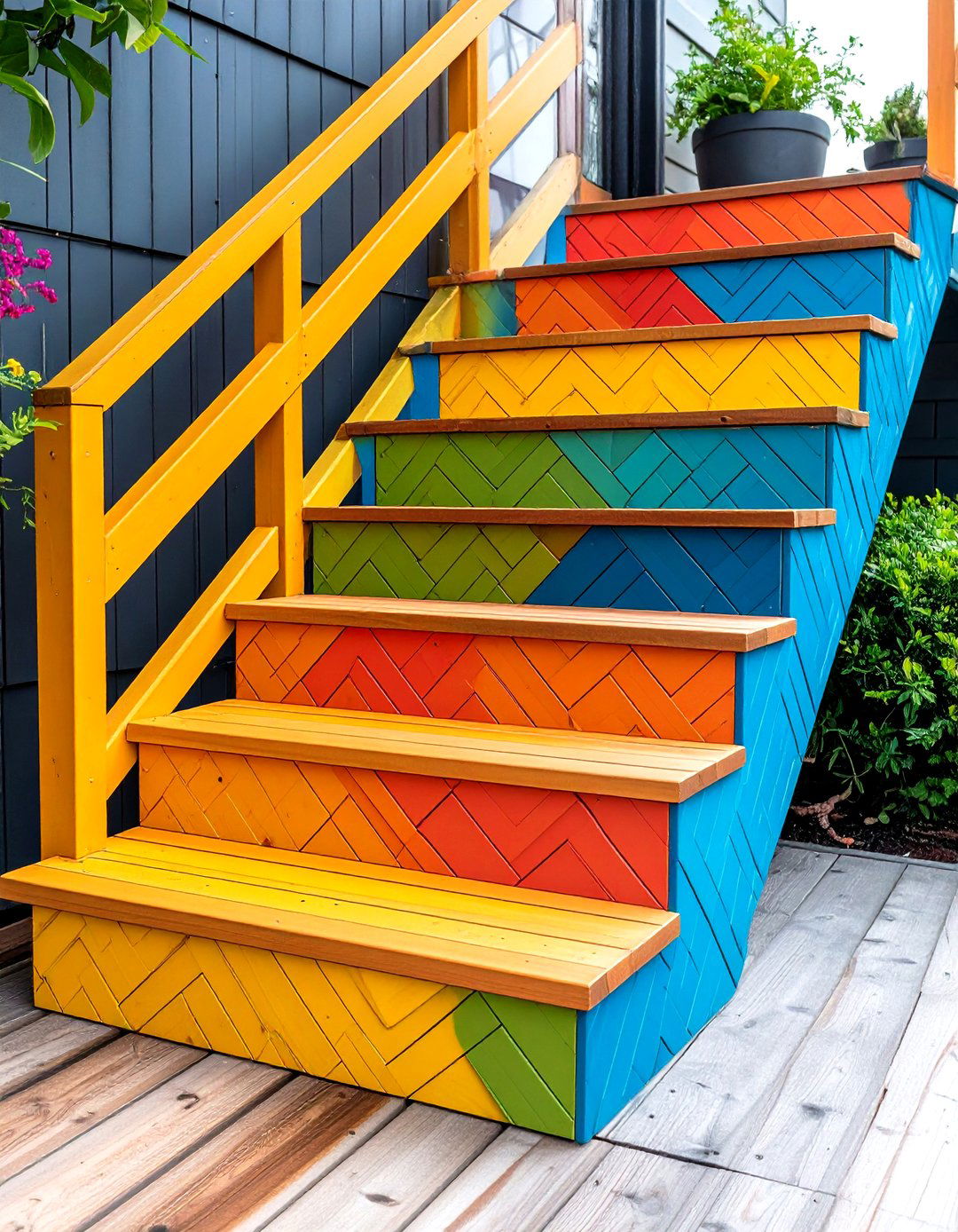 Angled Geometric Deck Steps - 24 Deck Steps Ideas