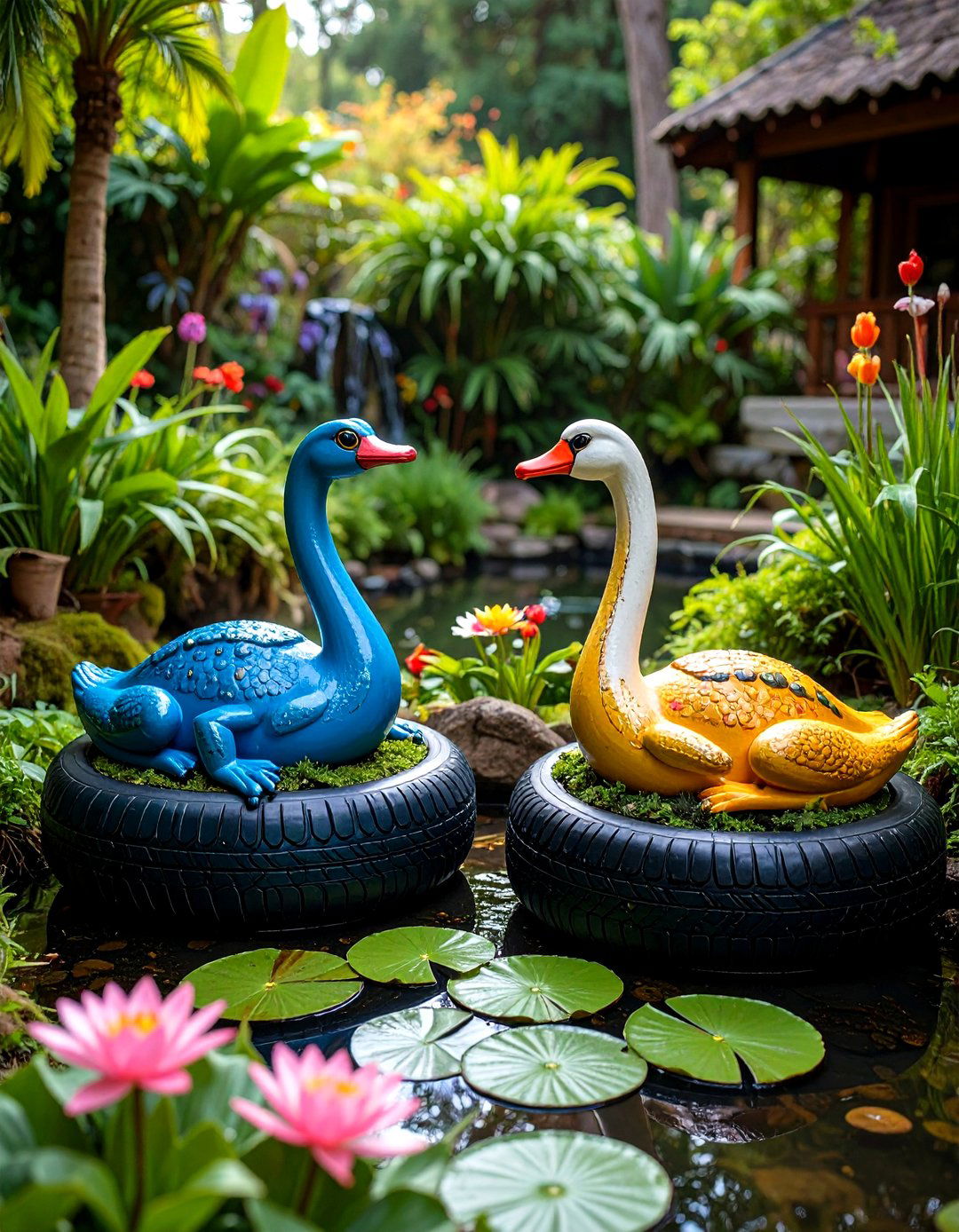 Animal Character Sculptures - 24 Recycled Tyre Garden Art Ideas