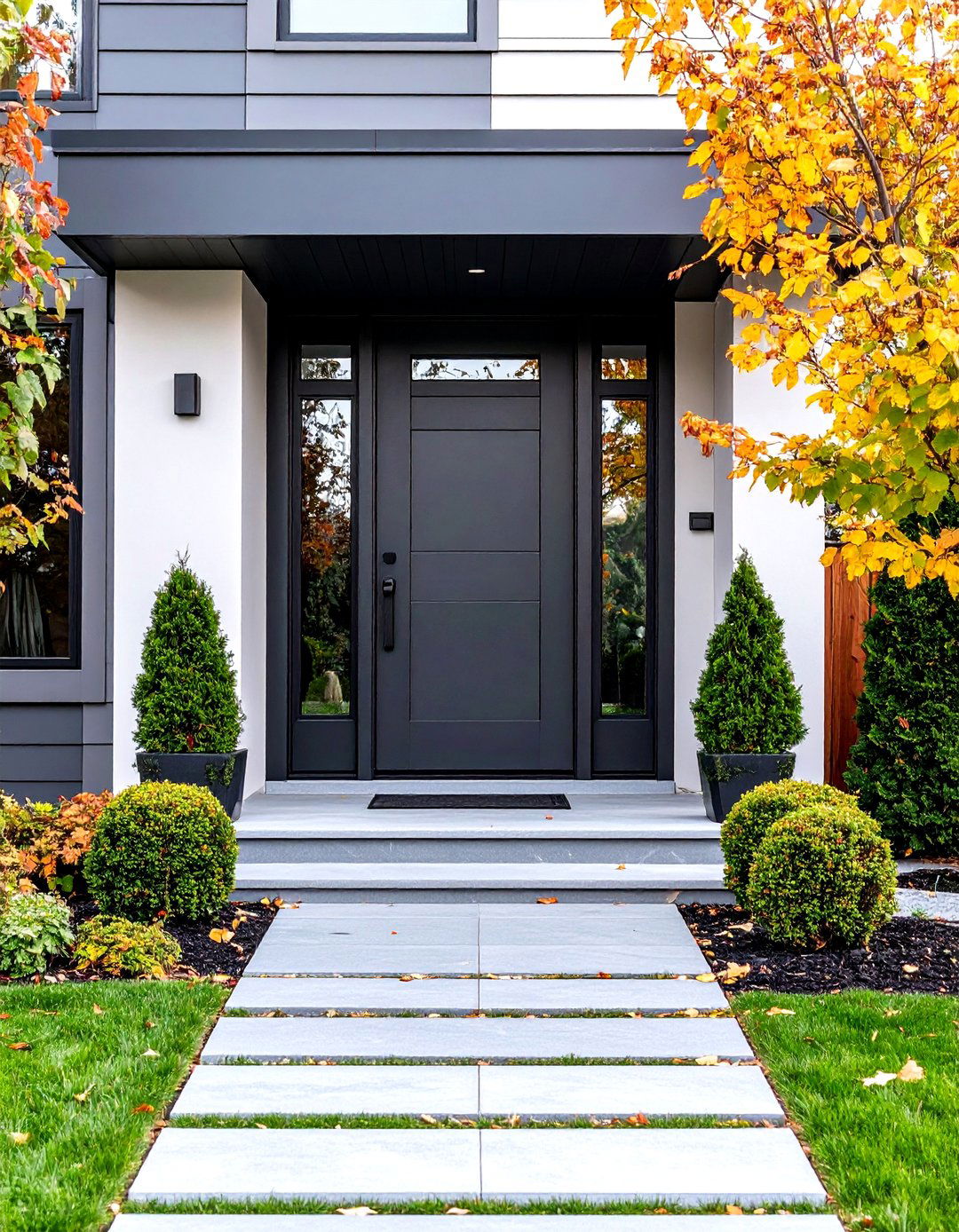 Anthracite Gray Composite Door with Glass Panels - 24 Dark Gray Front Door Ideas
