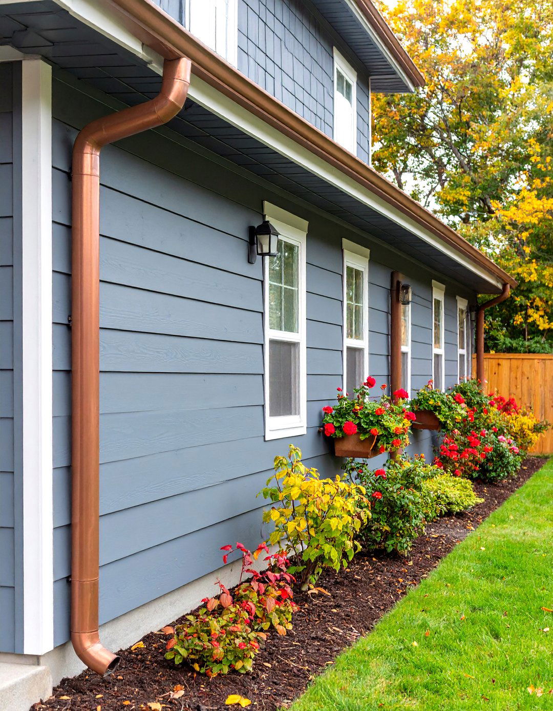 Anthracite Grey Lap Siding with Copper Details - 24 Dark Grey House Exterior Ideas