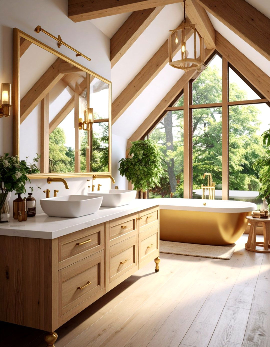 Antique Brass Fixture Coordination - 24 Attic Bathroom Ideas