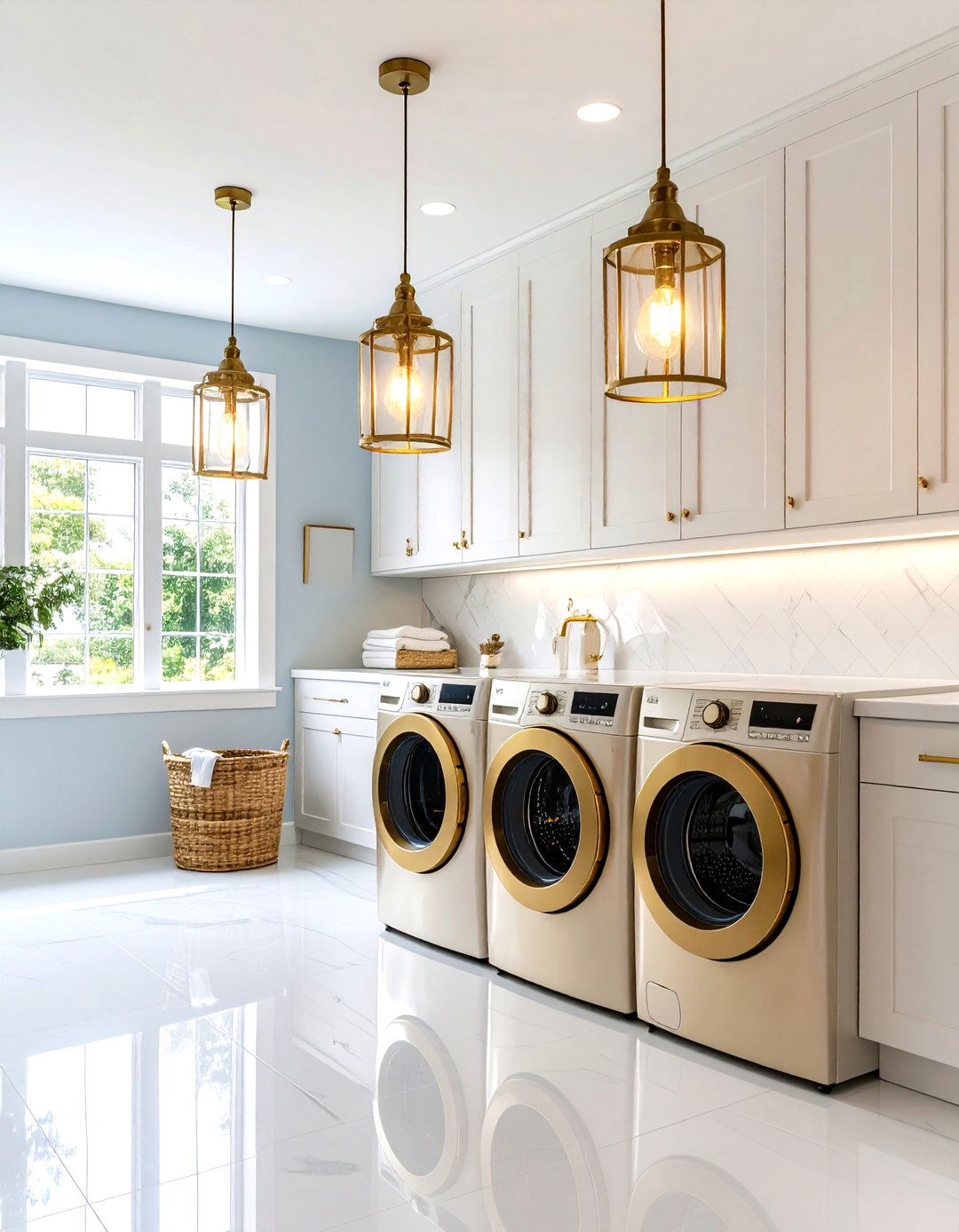 Antique Brass Fixture Lighting Theme - 24 Vintage Laundry Room Decor Ideas