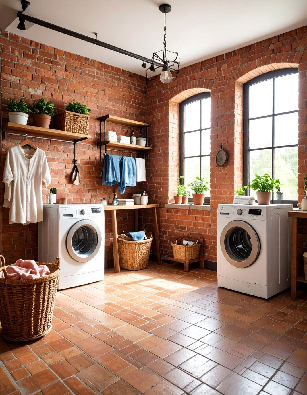 Antique Brick Restoration Style - 24 Brick Floor Laundry Room Ideas
