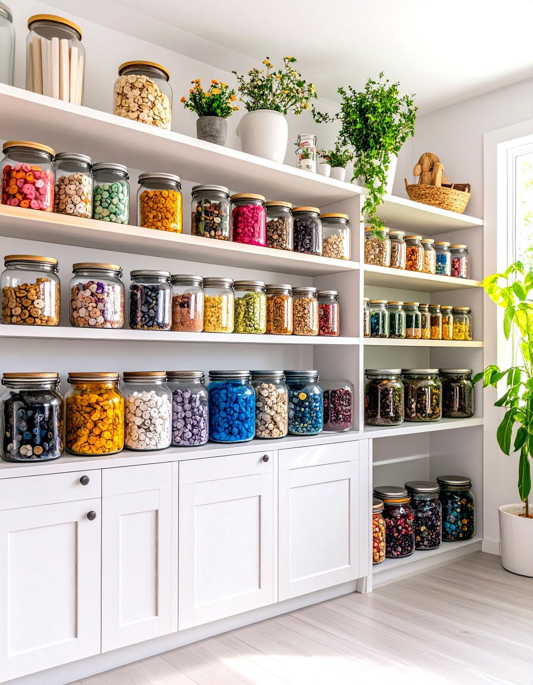 Antique Button Jar Collection Display - 24 Vintage Laundry Room Decor Ideas