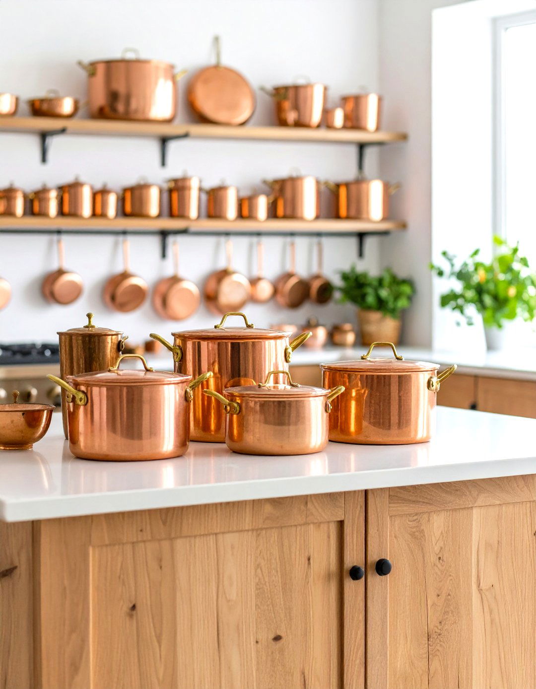 Antique Copper Collection Display - 24 Kitchen Island Centerpiece Ideas