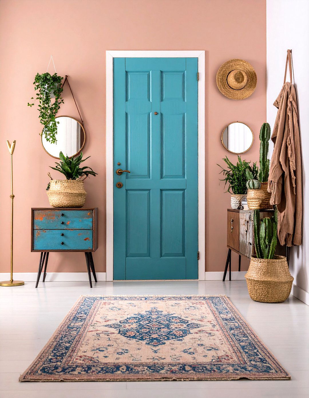 Antique Door Console Table - 24 Boho Hallway Ideas