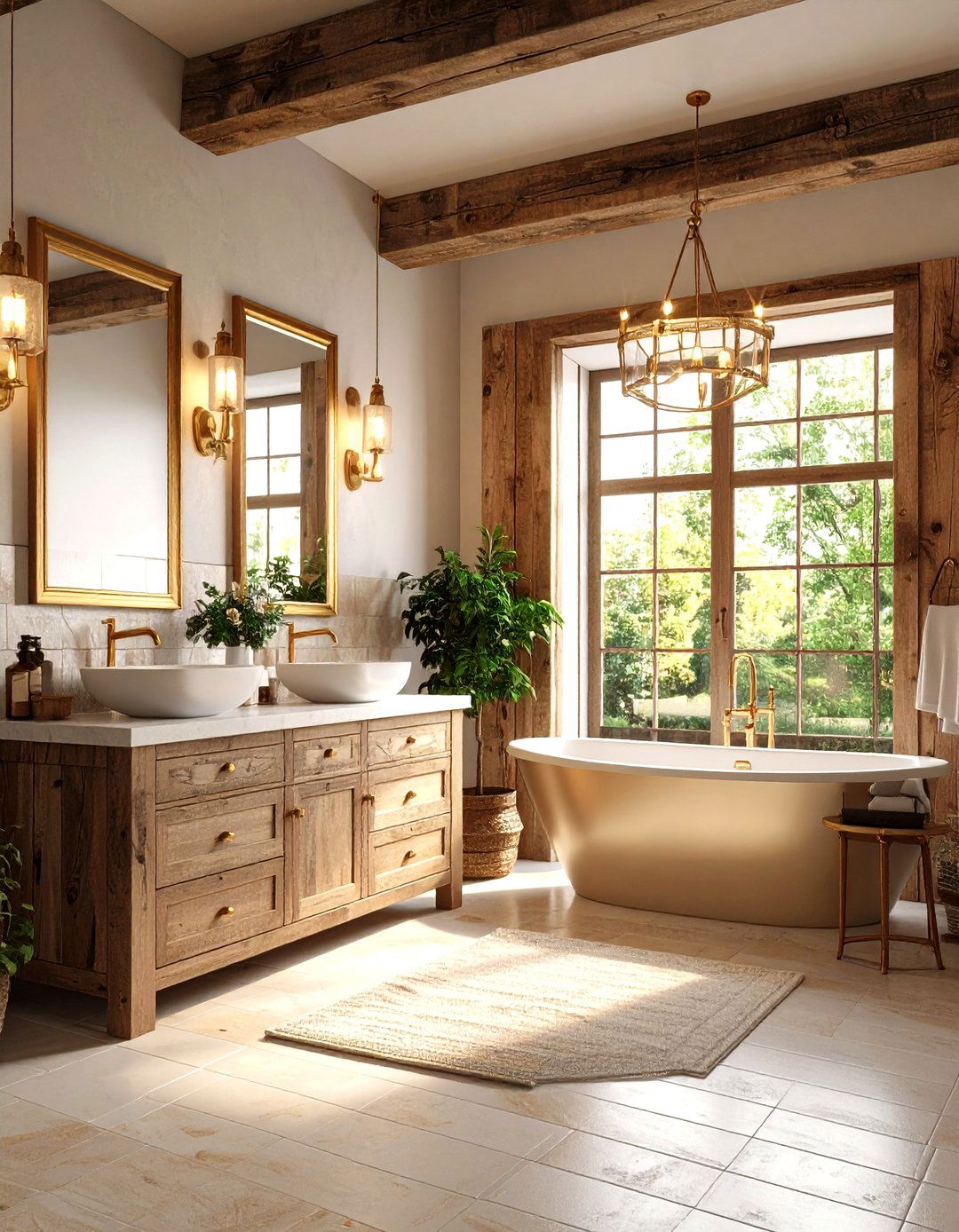 Antique Gold and Wood Rustic Bathroom - 24 Gold Bathroom Ideas
