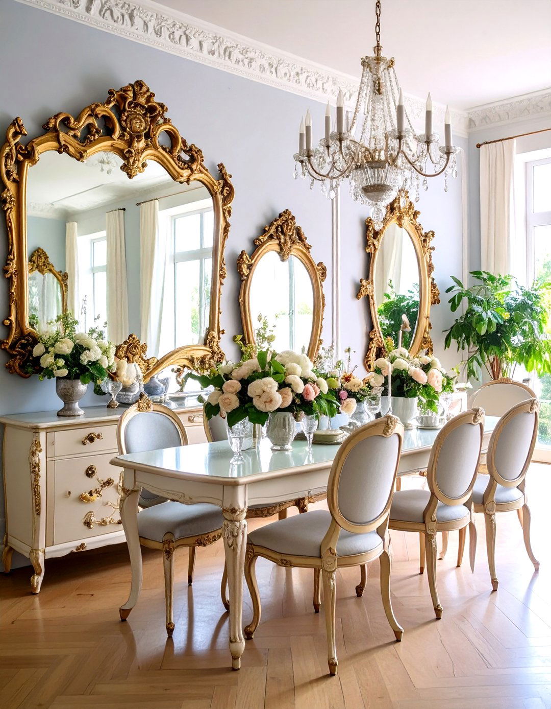 Antique Mirror Collection Feature Wall - 24 Parisian Dining Room Ideas