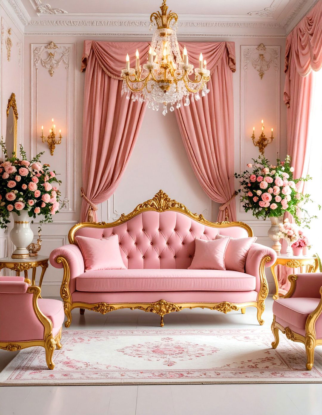 Antique Rose Pink Couch in Victorian Elegance - 24 Pink Couch Living Room Ideas