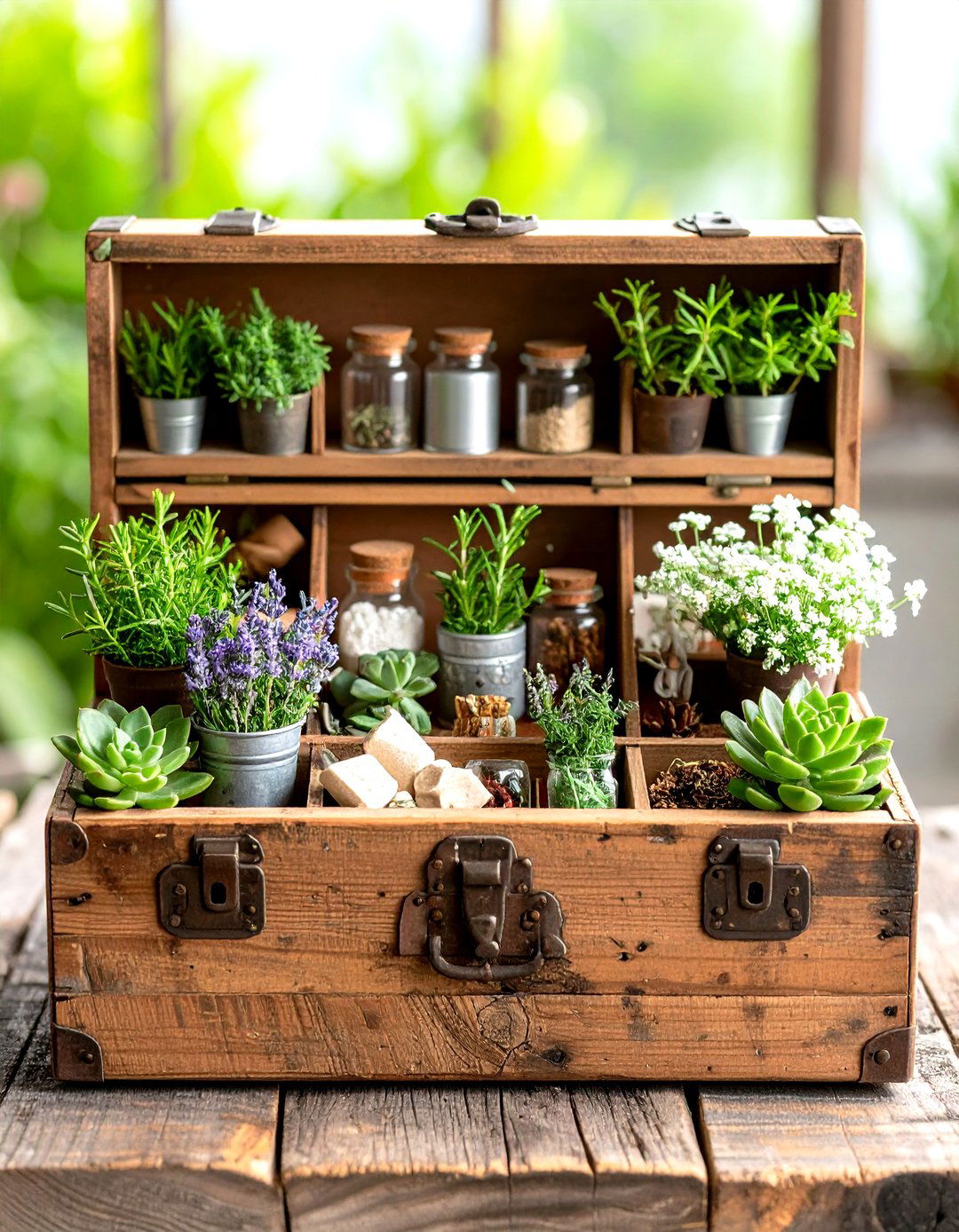Antique Toolbox Fairy Workshop - 24 Fairy Garden Container Ideas