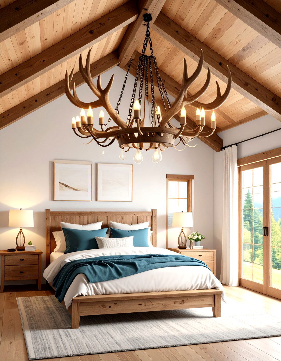 Antler Chandelier Centerpiece - 24 Hunting Man Cave Ideas