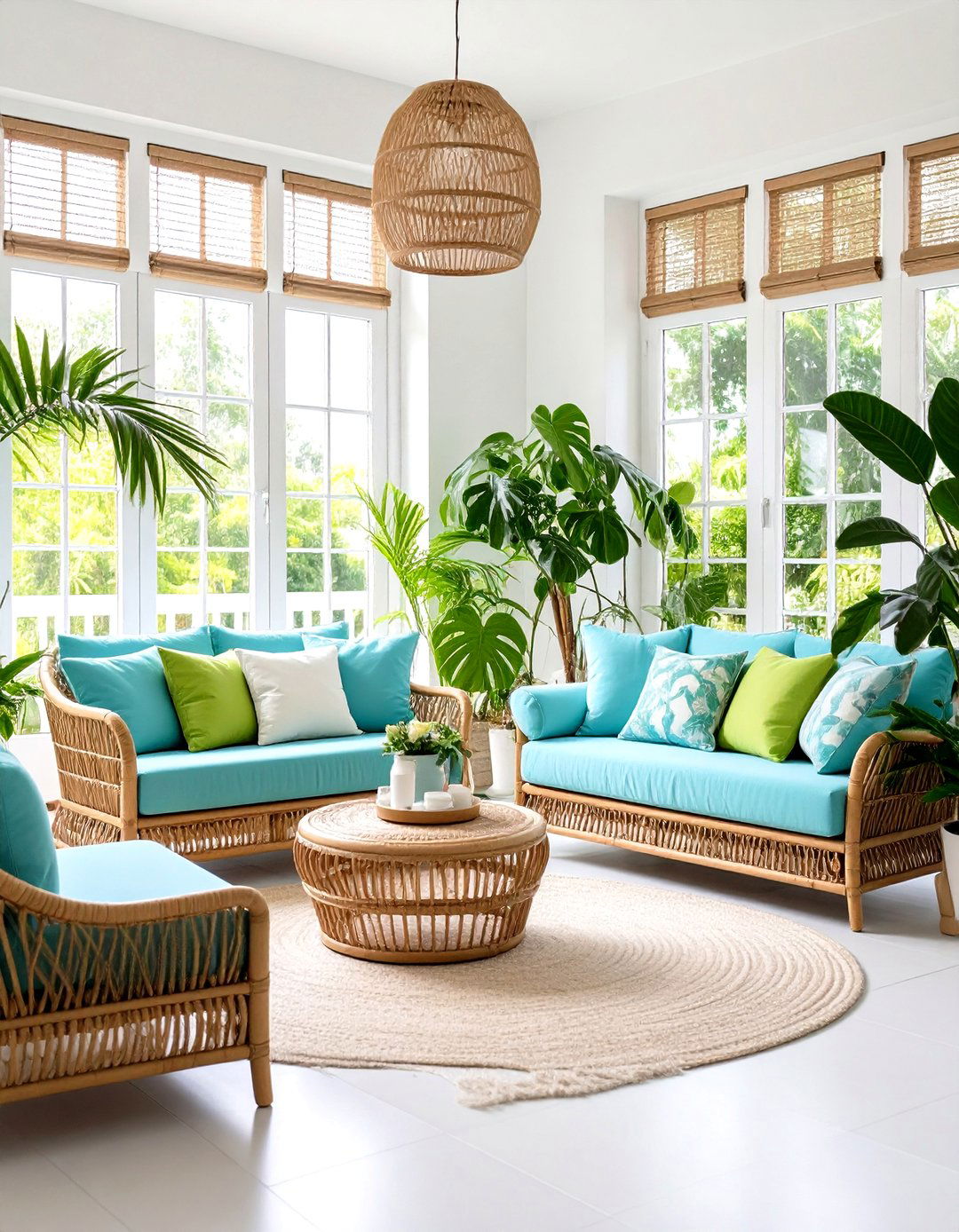 Aqua Blue and Lime Green Sunroom Oasis - 24 Blue and Green Color Combos for Decorating