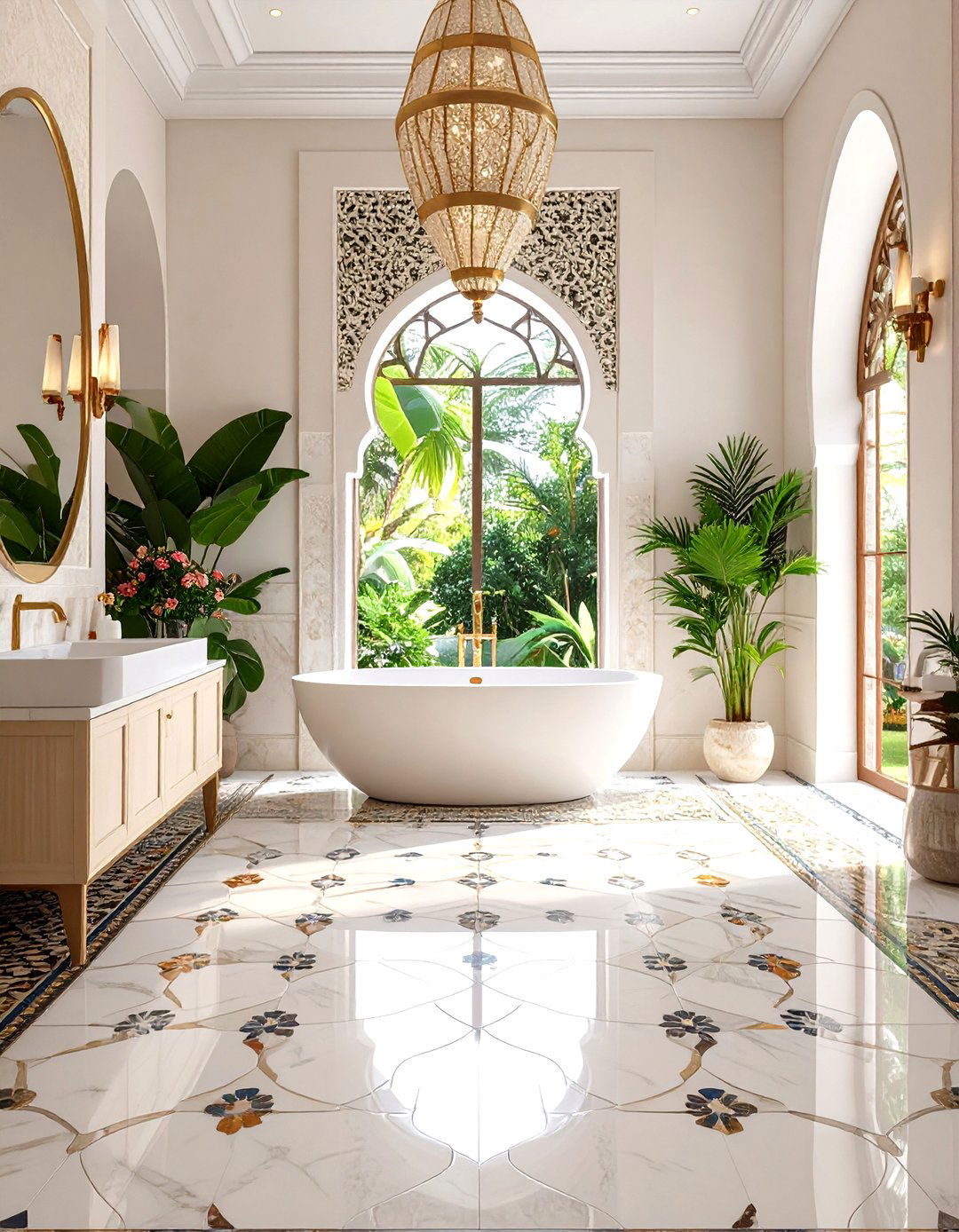 Arabesque Marble Mosaic Floor Designs - 24 Bathroom Mosaic Floor Tile Ideas