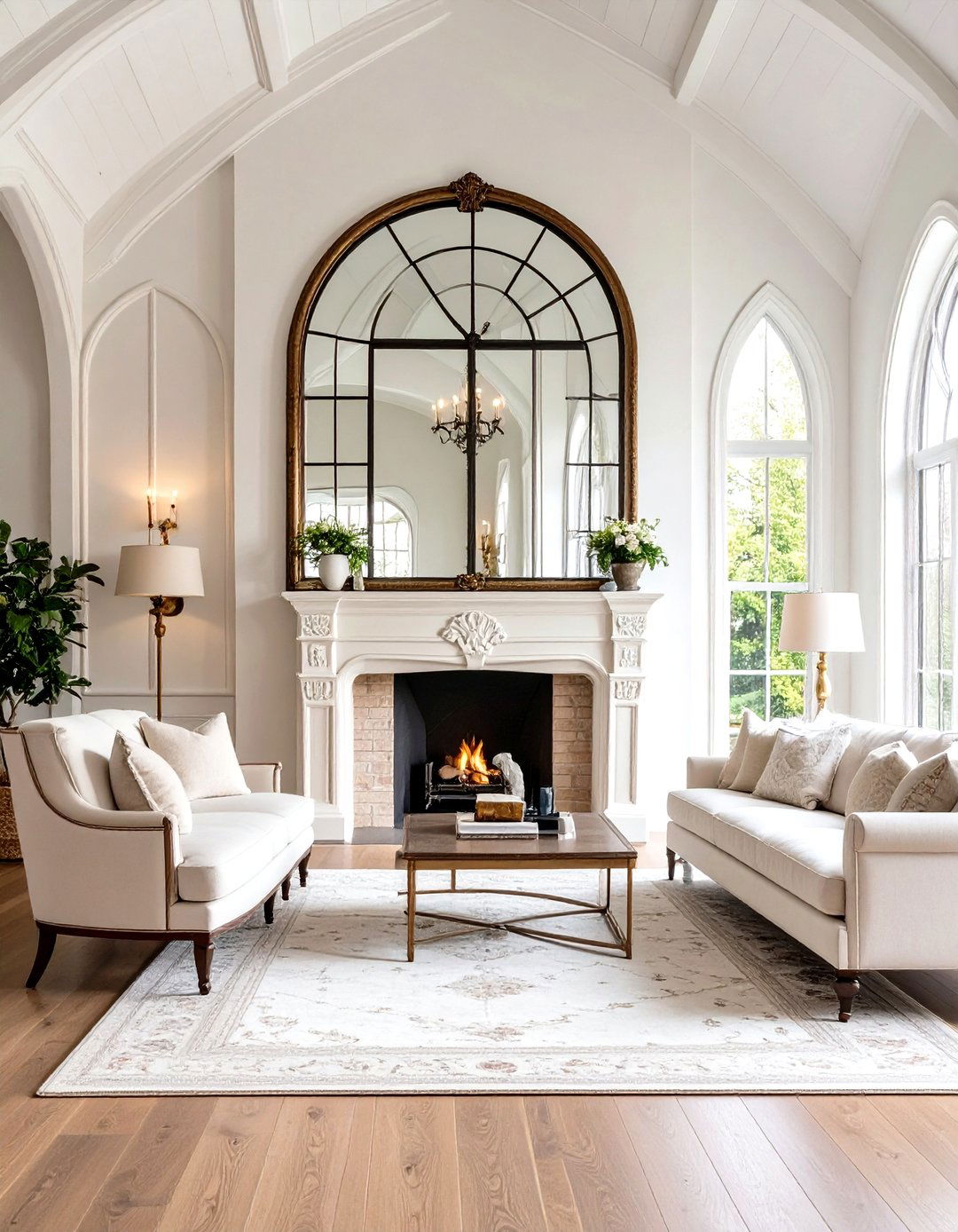 Arched Mirror with Ornate Details - 24 Mirror Over Fireplace Ideas