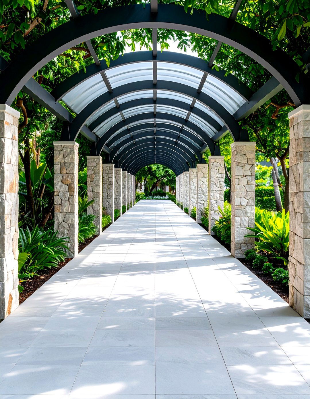 Arched Stone and Steel Combination - 24 Covered Walkway Ideas