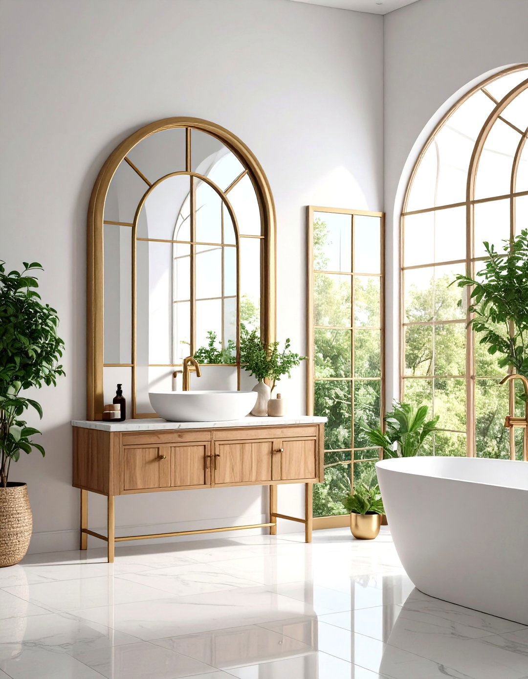 Arched Window Pane Style Mirrors - 24 Farmhouse Bathroom Mirrors Ideas