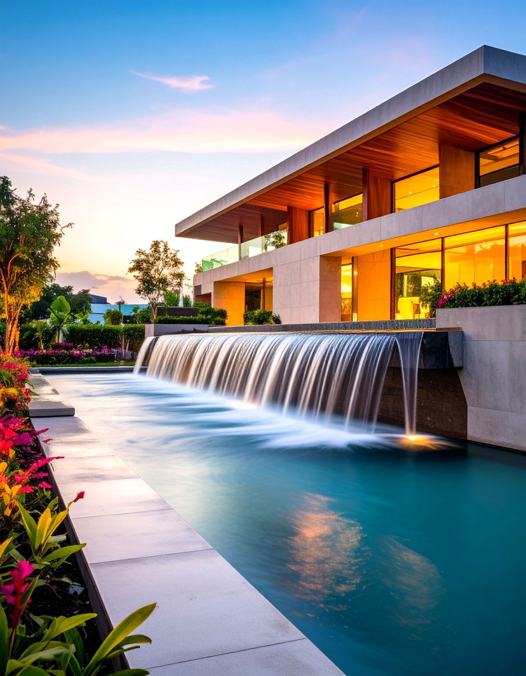 Architectural Spillway Statement Feature - 24 Pondless Waterfall Design Ideas