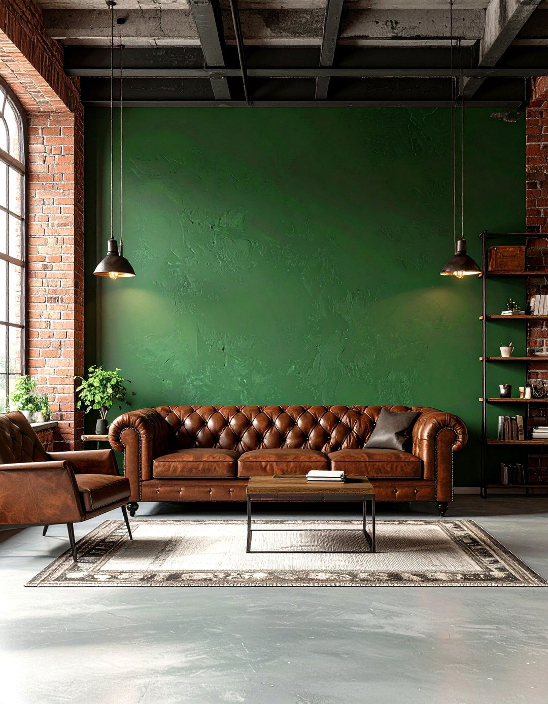 Army Green Accent Wall in Industrial Loft - 24 Green Accent Wall Ideas