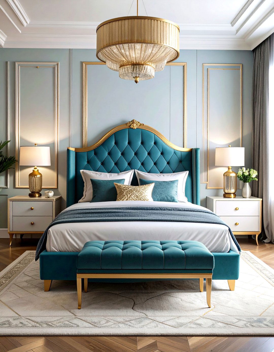 Art Deco Bed Nook with Metallic Accents - 24 Bed Nook Ideas