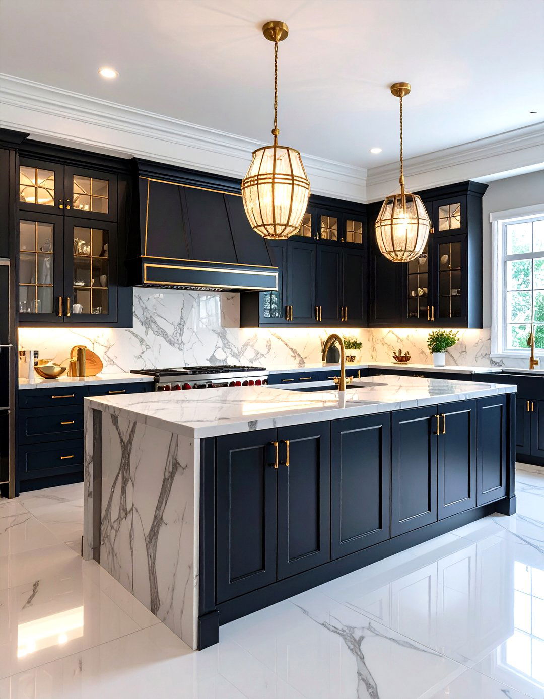 Art Deco Black Cabinets with White Marble Countertops - 24 Black Kitchen Cabinets With White Countertops