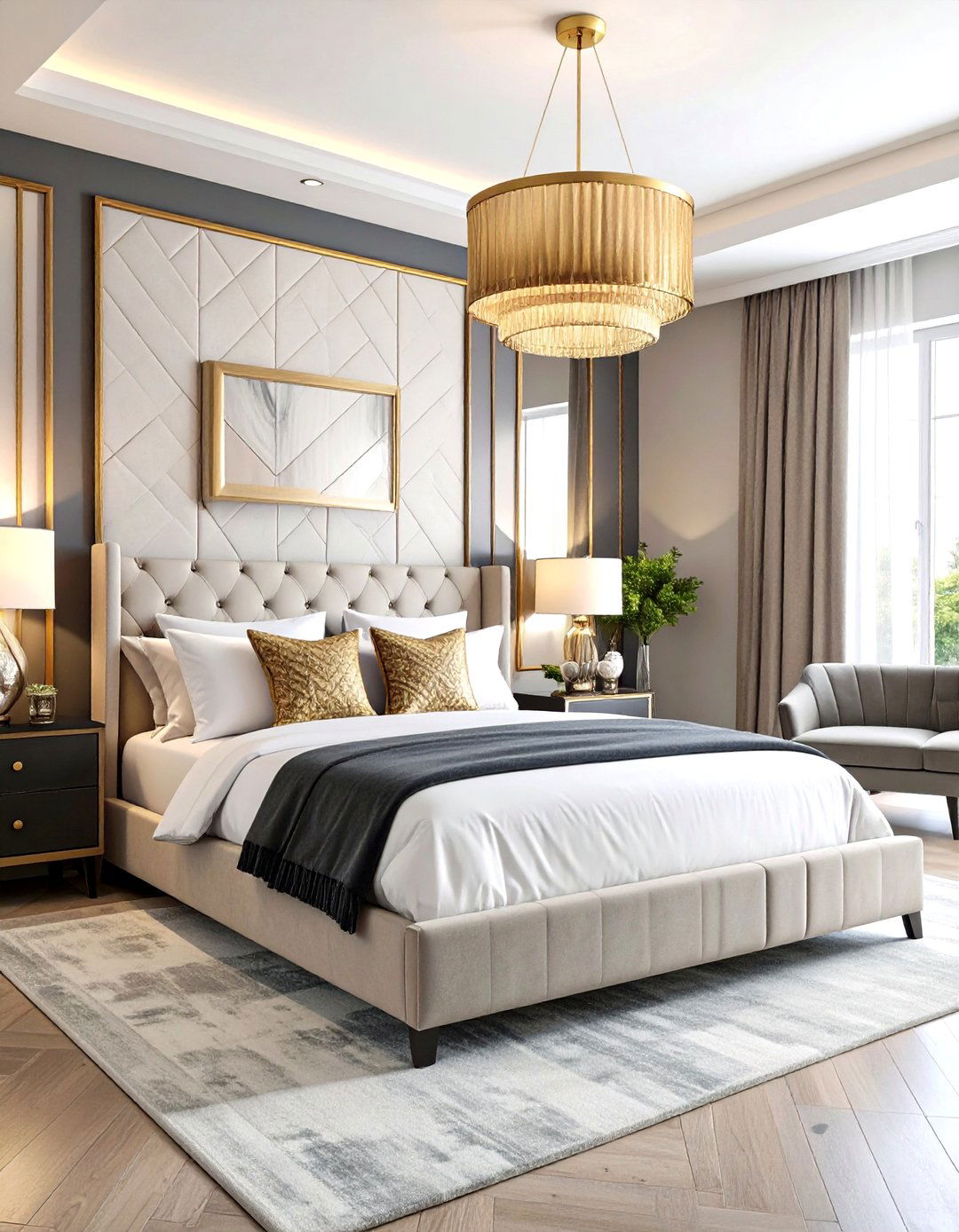 Art Deco Black and Gold Bedroom with Geometric Patterns - 24 Black and Gold Bedroom Ideas
