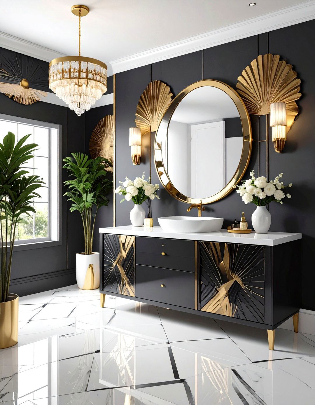 Art Deco Black and White Powder Room - 24 Black and White Powder Room Ideas
