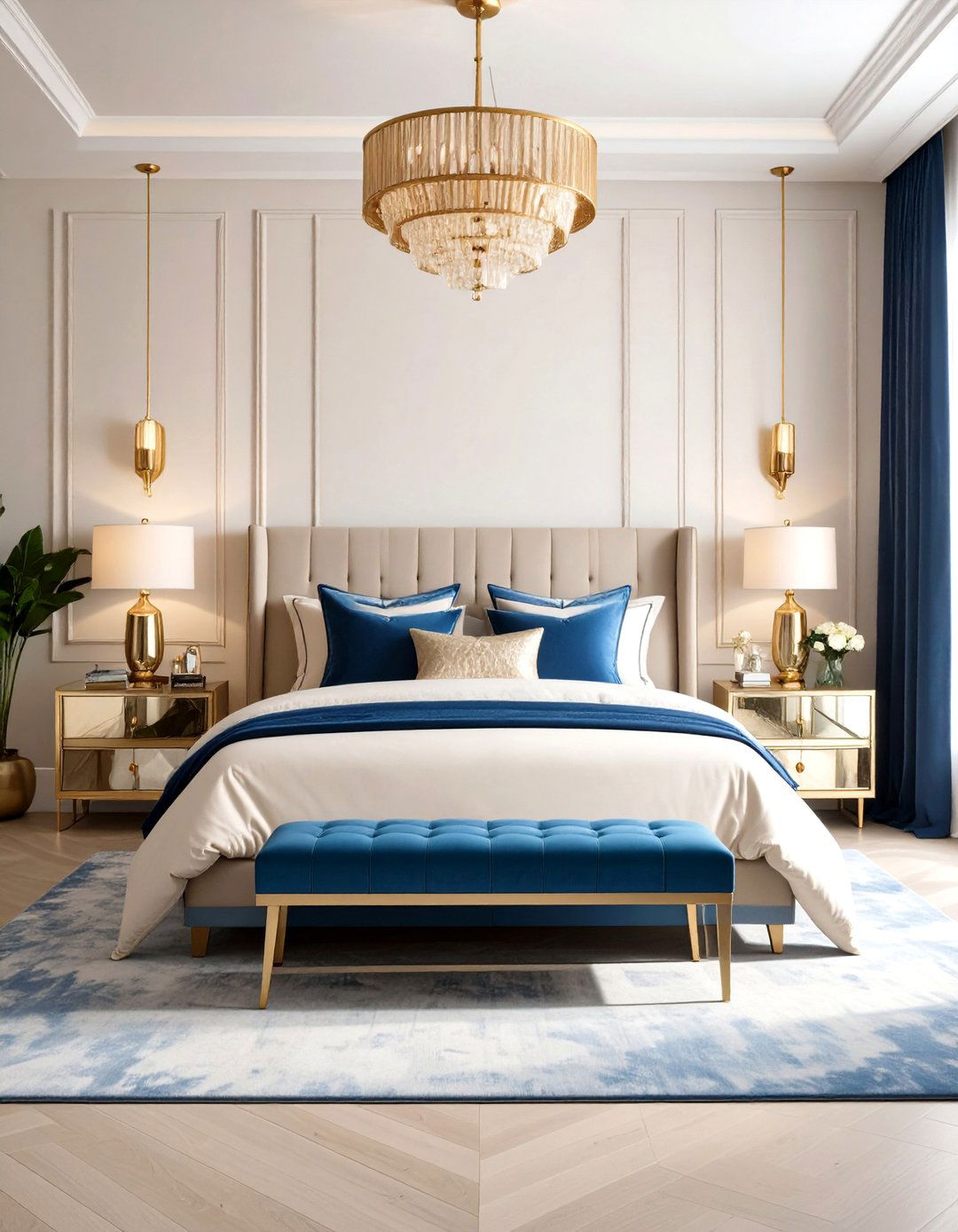 Art Deco Blue Beige Glamour - 24 blue and beige bedroom ideas